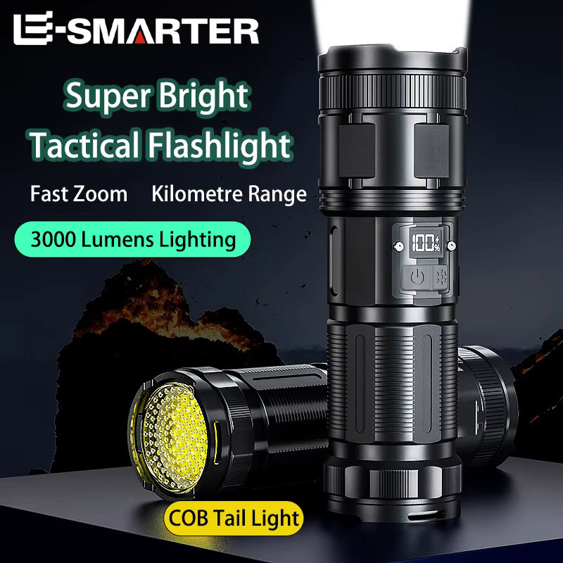 ESMARTER Taktische LED Taschenlampe aus Aluminium mit COB-Rücklicht und Zoom-Funktion - Bild 5