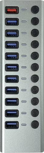 Maxtrack CH12L USB-Hub mit 10 USB-A Ports, USB 3.0 5 GBit/s, einzeln schaltbar, Silber-Grau - Bild 1