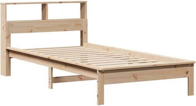 vidaXL Massivholzbett aus Kiefer mit Regal in rustikalem Design, unbehandelt, B/T/H: 90 x 200 x 80 cm - Bild 1