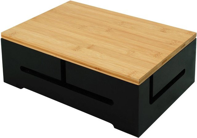 Relaxdays Kabelbox aus Bambus mit Magnetdeckel in Schwarz, B/T/H: 32 x 11 x 22 cm - Bild 1