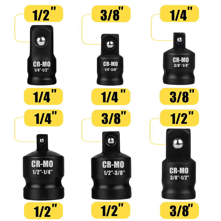 DUTRIEUX Schlagschrauber Adapter Reduzierer Set 6-teilig in Schwarz mit 1/2, 3/8 und 1/4 Zoll - Bild 3