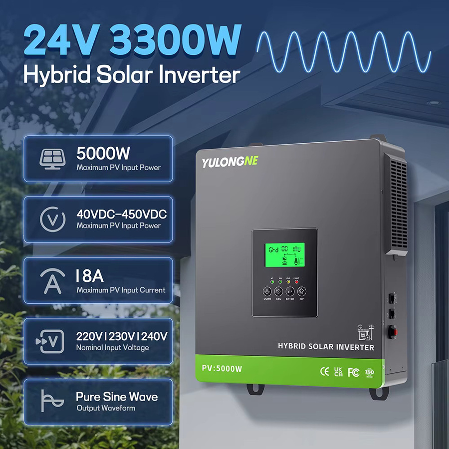 YULONGNE Off-Grid Hybrid-Solarwechselrichter 3300W 24VDC 230VAC mit 120A MPPT Solarladeregler, max. 5000W PV-Leistung, grau - Bild 4