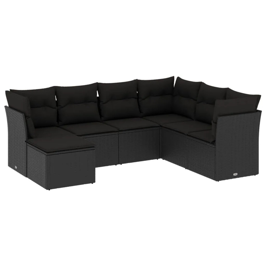 vidaXL 7-tlg Garten-Sofagarnitur in L-Form aus Polyrattan mit Kissen, Schwarz - Bild 2