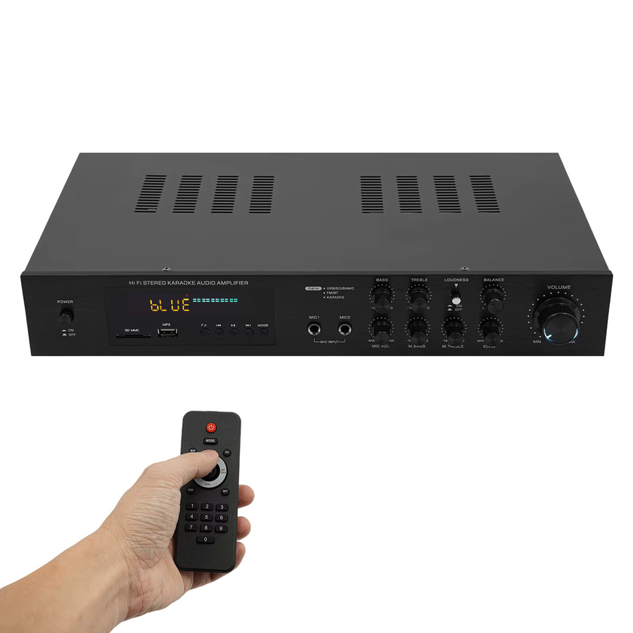 Bymaocar Audio-Leistungsverstärker in Schwarz mit Bluetooth, USB, RCA Aux und 2 Mikrofon-Eingängen inklusive Fernbedienung - Bild 2