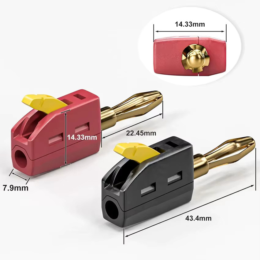 YuXi Bananenstecker 4mm vergoldet, lötfreie Hochstrom-Steckverbinder 32A für Lautsprecher und Verstärker, Rot - Bild 2