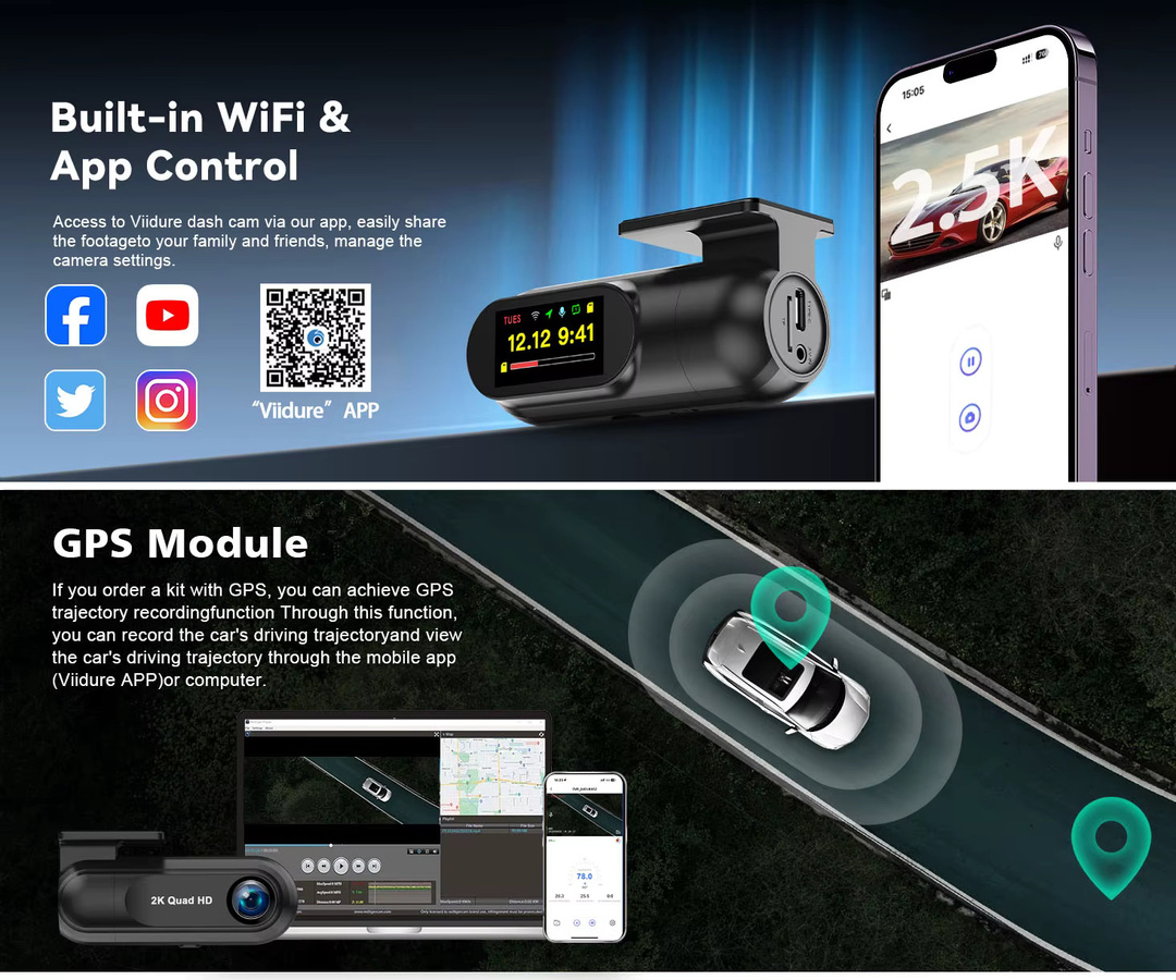 OMGO Dashcam Ultra HD 2,5K QHD 1440P mit GPS und WIFI in Schwarz - Bild 3