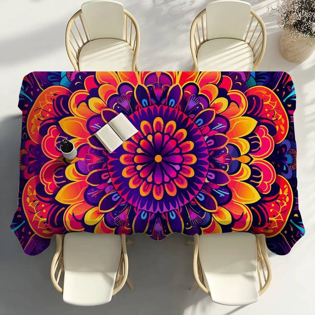 Bunte Mandala Boho Tischdecke von Fancy Style Studio, wasserabweisend und fleckenabweisend, Mehrfarbig, B/T: 100 x 140 cm - Bild 1