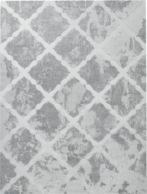 In- & Outdoor-Teppich Stylo in Grau mit Rauten-Muster und Hoch-Tief-Effekt, B/T: 60 x 100 cm - Bild 1