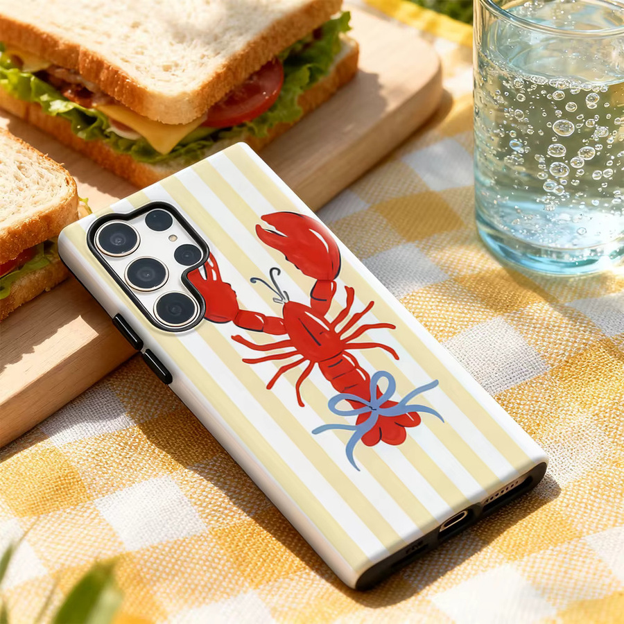 Handyhülle mit rotem Hummer und blauer Schleife für Samsung Galaxy S25 Ultra, S24 und S23 Ultra Plus mit glänzender doppellagiger Rückseite - Bild 2