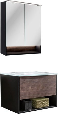Fackelmann Badmöbel-Set B.Paris in Schwarz/Rigoletto mit Spiegelschrank, Glaswaschbecken und LED-Beleuchtung, Breite: 70,5 cm - Bild 1