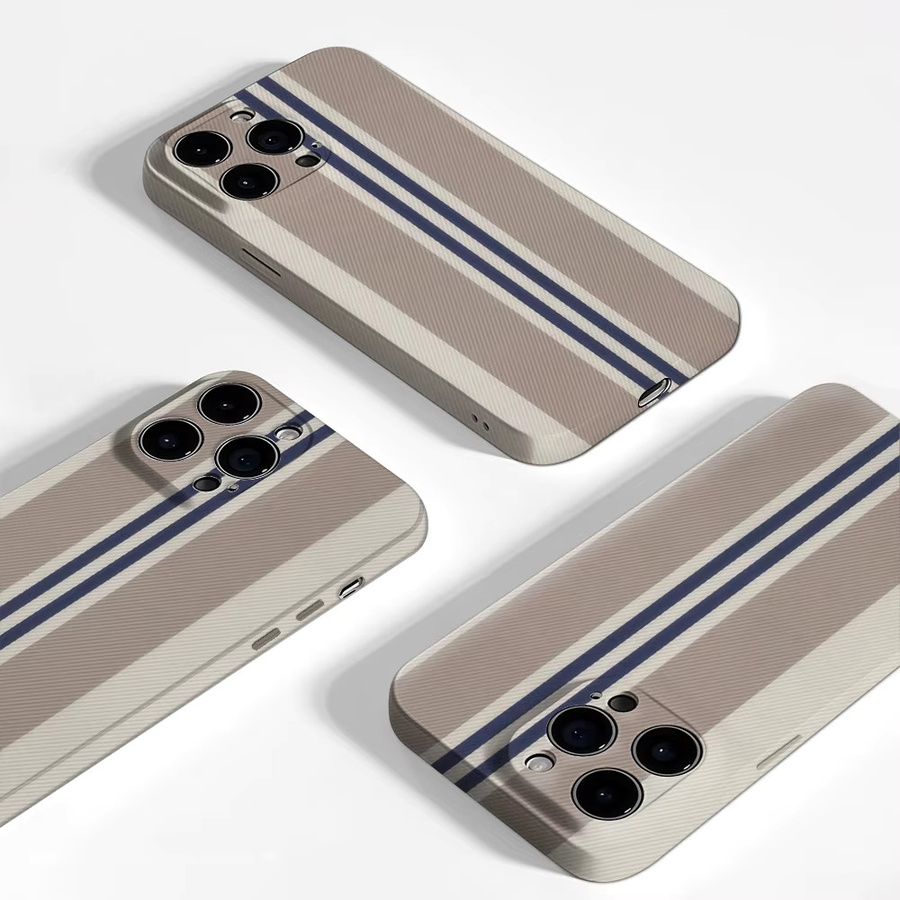 Handyhülle für Apple iPhone 12 bis 17 Pro Max Plus mit braun blauem und weißem Streifenmuster und doppelschichtiger Rückseite - Bild 2