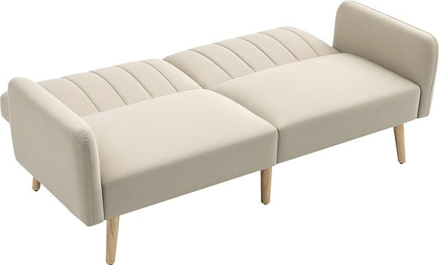 Aosom Schlafsofa 2-Sitzer im skandinavischen Design mit verstellbarer Rückenlehne, Leinenstoff in Beige und Holzbeinen aus Gummholz - Bild 1