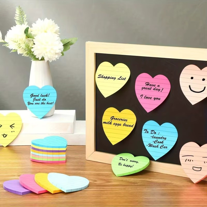 Post-it Notizblock in Herzform mit horizontalen Linien, 8 Stück, fluoreszierende Farben, Multicolor - Bild 2