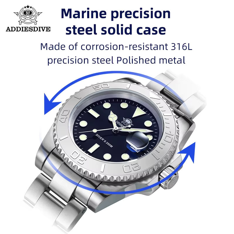 ADDIESDIVE Armbanduhr, Quarz, Edelstahl, Keramik, Blau, Herren - Bild 2