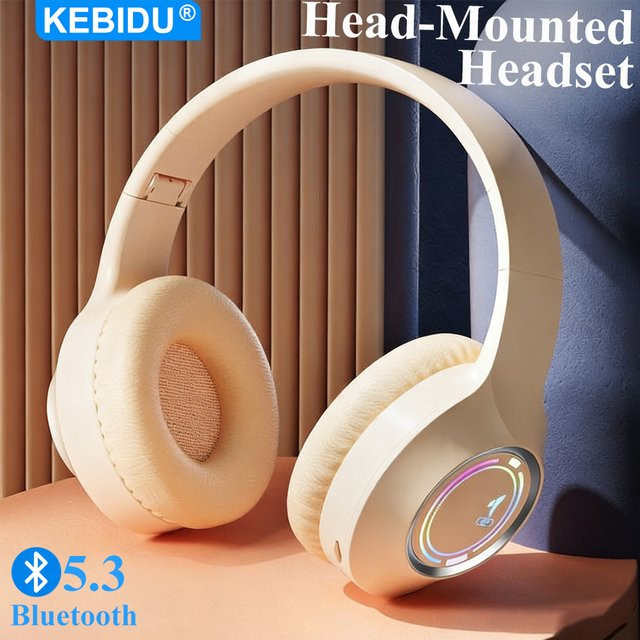 KEBIDU Bluetooth Gaming Headset mit RGB-Beleuchtung, faltbare Over-Ear Kopfhörer mit HiFi-Stereo und Rauschunterdrückung sowie TF-Kartenslot - Bild 1