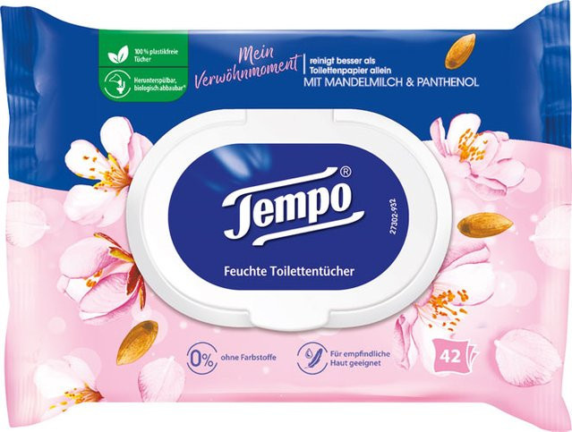 Tempo Feucht Verwöhnmoment Feuchte Toilettentücher, Mandelmilch & Panthenol, 42 Stück - Bild 1