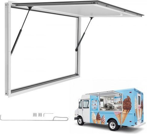 VEVOR Verkaufsfenster aus Aluminiumlegierung in Weiß, B/H/T: 122 x 91,5 x 8 cm, aufklappbares Servicefenster für Imbisswagen und Verkaufsstände mit Regenschutz - Bild 1