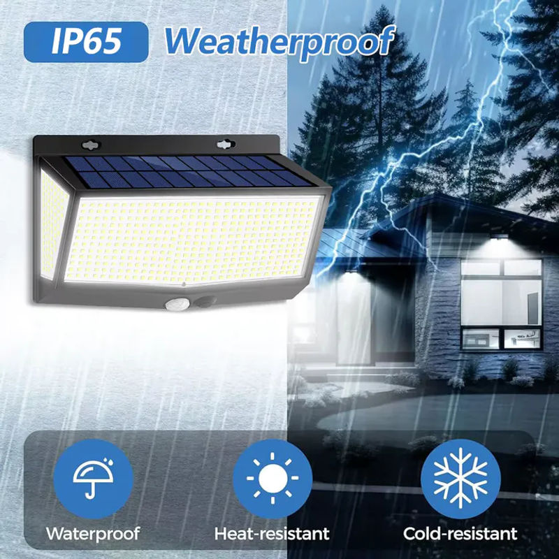 KDULIT Solar-LED-Wandleuchten mit Bewegungssensor und Fernbedienung, IP65 wasserdicht, Schwarz, 468 LEDs für Garten, Terrasse und Außenbereich - Bild 3