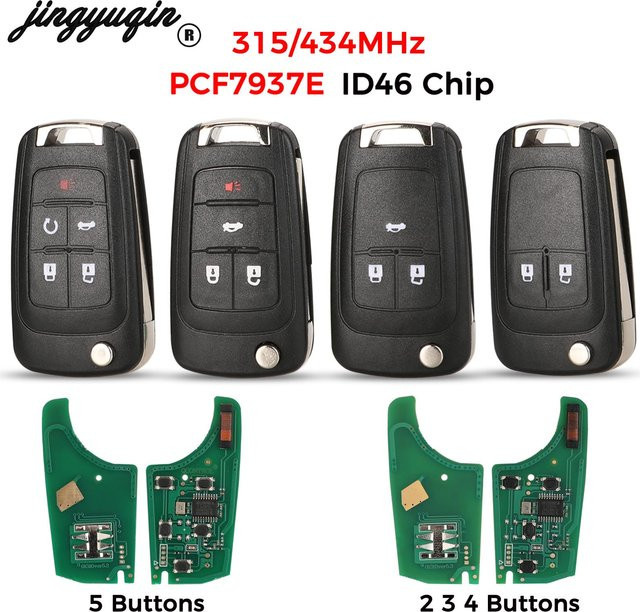 Jingyuqin Klappbarer Fernbedienungs-Autoschlüssel für Chevrolet Camaro Cruze Equinox Impala Spark Volt, Schwarz, 315/433MHz ID46 PCF7937E Chip, 2/3/4/5-Tasten - Bild 1
