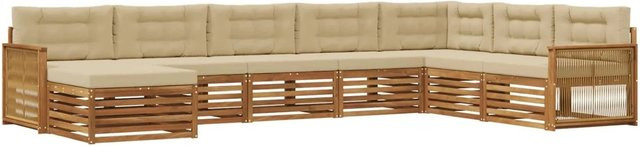 vidaXL Outdoor-Sofagarnitur in U-Form aus Akazienholz mit 8 Kissen in Natur und Beige - Bild 1