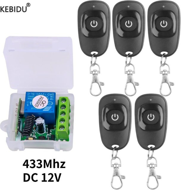 Kebidumei Universal Wireless Fernbedienung Schalter 433 MHz DC 12 V 1CH Relais Empfänger Modul mit RF Sender und Lernfunktion in Schwarz - Bild 1