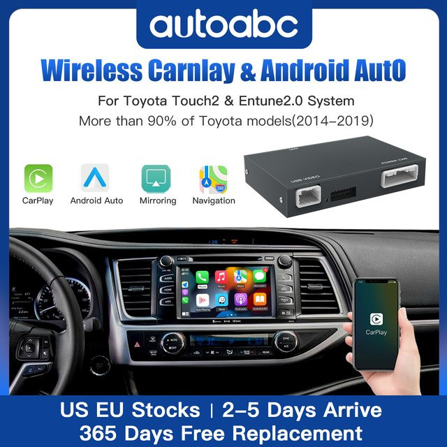 AUTOABC Kabelloses Apple CarPlay und Android Auto Multimedia-Dekodierung für Toyota Yaris RAV4 Corolla Aygo Tacoma Camry C-HR Tundra Prius Proace Highlander 4Runner, Schwarz - Bild 1
