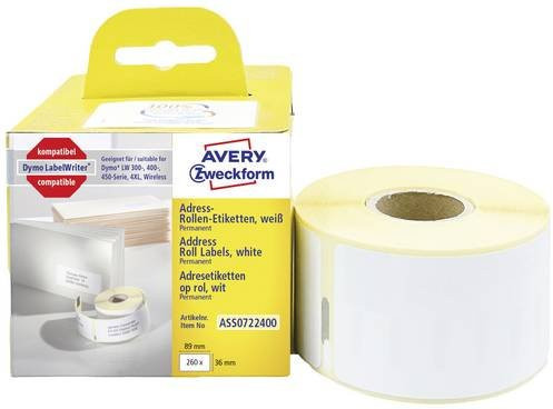 Avery Zweckform Adressetiketten Weiß, 260 Stück, B: 8,9 cm x H: 3,6 cm - Bild 1