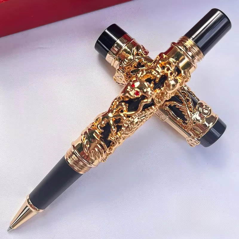 Jinhao Vintage Metall-Rollerball-Stift mit Drachen- und Phönix-Gravur, schwarze Tinte - Bild 3