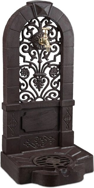 Relaxdays Standbrunnen aus Aluminium im Antik-Design, Farbe Dunkelbraun und Gold, H x B x T: 74 x 35,5 x 30 cm - Bild 1