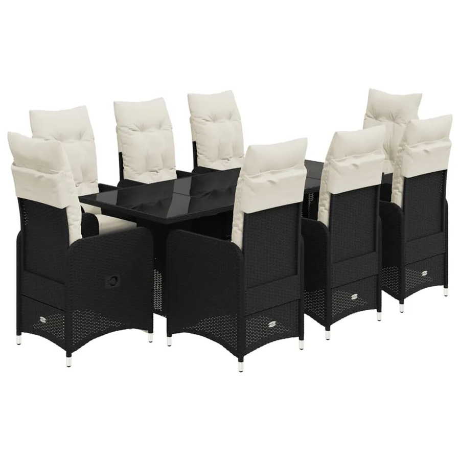 vidaXL 9-tlg Garten-Bistro-Set aus schwarzem PE-Rattan mit Kissen und Hartglas-Tisch Modell 11 - Bild 2