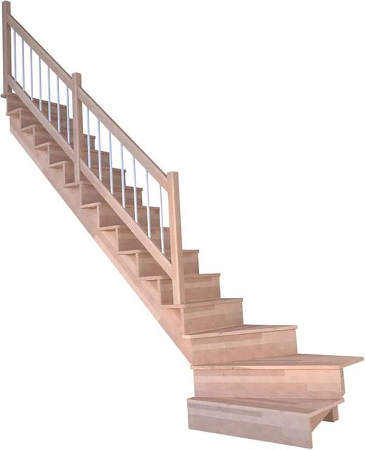 StarWood Treppe Lindos Pro aus Buche mit gewinkelten Setzstufen und Holz-Edelstahl-Geländer in Weiß, Braun und Silber, Länge: 80 cm - Bild 1