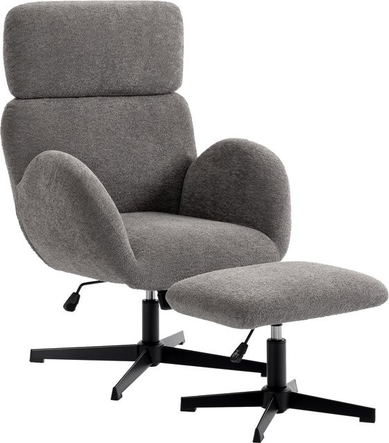 HOMCOM Relaxsessel mit Hocker in Grau, drehbarer Loungesessel mit Samtoptik, verstellbarer Kopfstütze und Wippfunktion - Bild 1