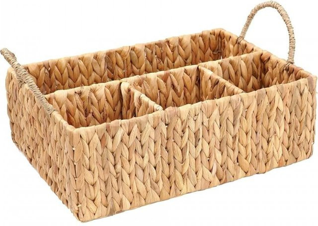 Handgeflochtener Aufbewahrungskorb aus Wasserhyazinthe in Braun, Organizer für Zuhause, Büro und Küche, B/T/H: 41,0 x 27,0 x 14,0 cm - Bild 1