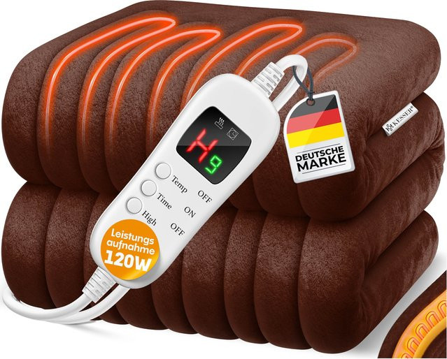 KESSER Heizdecke aus Plüsch mit 9 Temperaturstufen, Timer und Abschaltautomatik, TÜV SÜD GS geprüft, waschbar bis 40°C - Bild 1