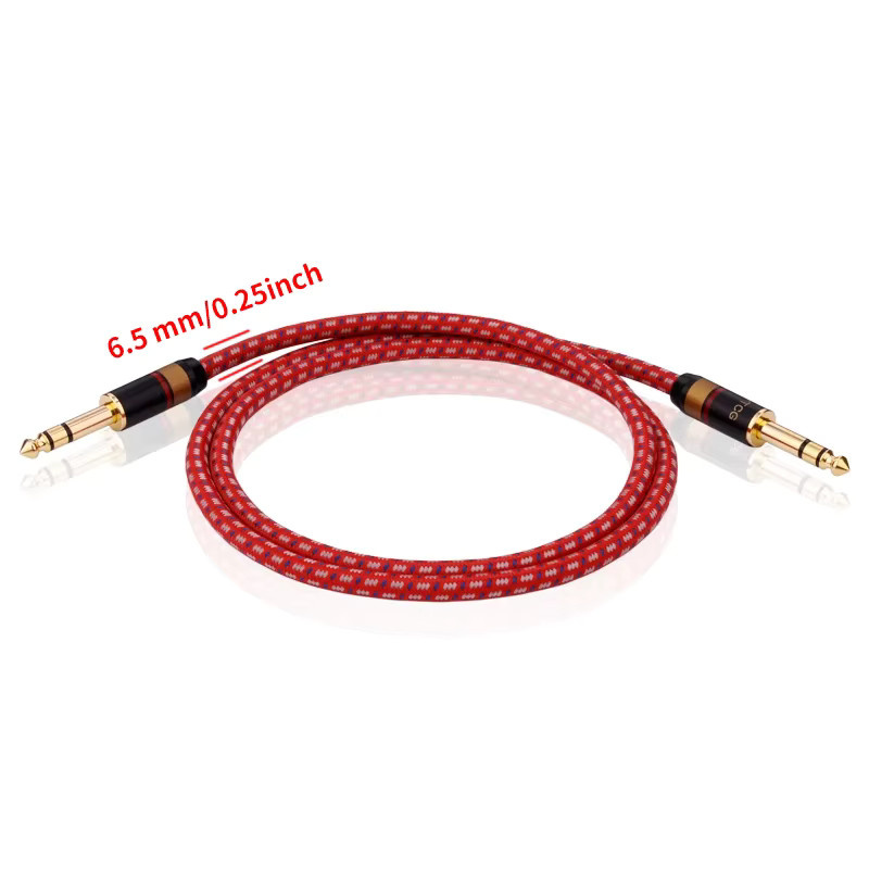 YYTCG E-Gitarrenkabel rot, geflochtenes 6,5 mm Mono-Audiokabel mit 1/4 Zoll Klinke für Bass und E-Box - Bild 2
