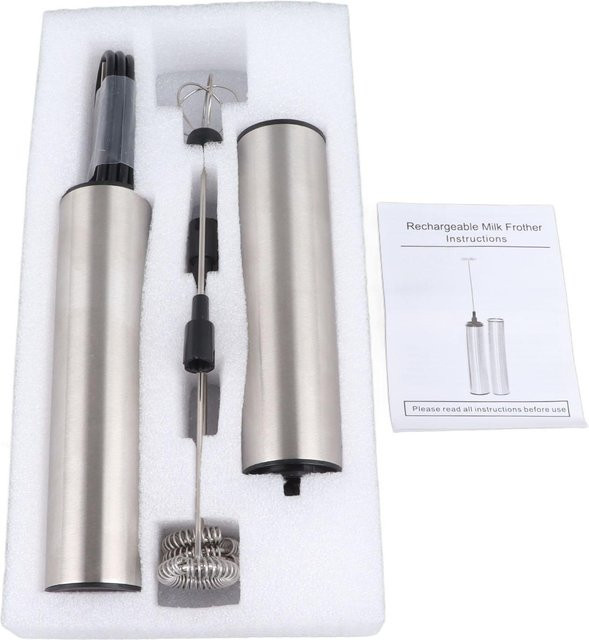 Multifunktionaler elektrischer Schneebesen von TOMTOP JMS, USB wiederaufladbarer Handheld Milchaufschäumer und Kaffee Mixer aus Edelstahl in Silber - Bild 1