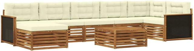 vidaXL Outdoor-Sofagarnitur L-Form aus Akazienholz mit 8 Kissen in Natur und Beige - Bild 1