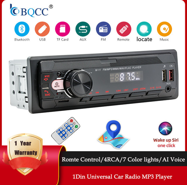 BQCC 1Din Bluetooth Autoradio MP3-Player mit FM/AM Radio, USB, AUX und Sprachsteuerung in Schwarz - Bild 1