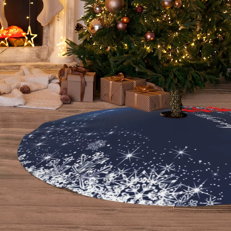 VIKAMA Weihnachtsbaumrock in Schneeflockenblau mit Merry Christmas Aufdruck aus Textil - Bild 3