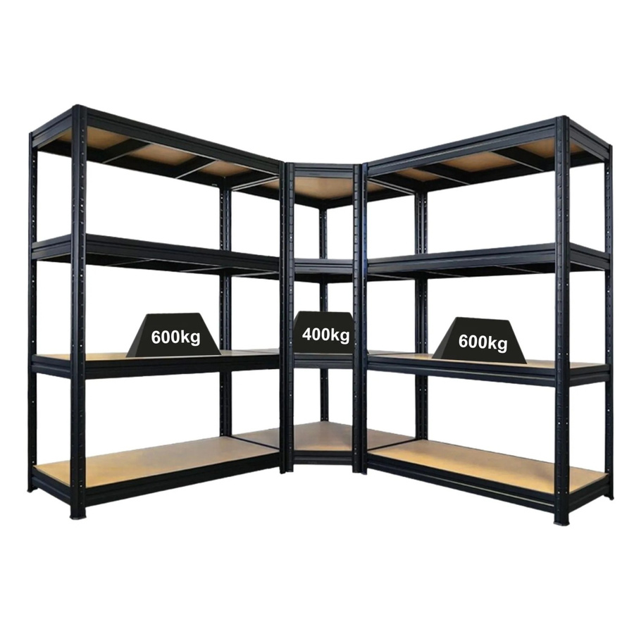 PROREGAL DINO Schwerlastregal Set aus Metall in Schwarz: 1x Eckregal (H: 180 cm, B: 90 cm, T: 60 cm) und 2x Schwerlastregal (H: 180 cm, B: 120 cm, T: 60 cm) mit 400 kg Fachlast - Bild 2
