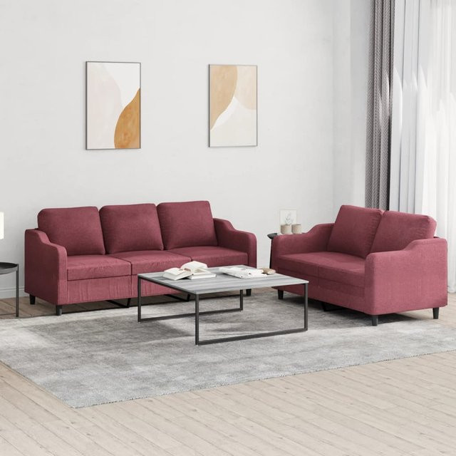 vidaXL 2-teiliges Lounge-Set aus Stoff in Weinrot mit 2-Sitzer-Sofa und Mehrsitzer - Bild 2