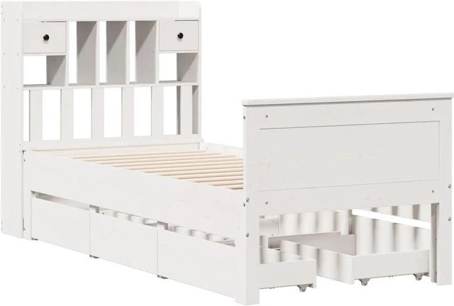 vidaXL Massivholzbett aus Kiefer mit Kopfteil inklusive Regal und 6 Schubladen, Weiß - Bild 1