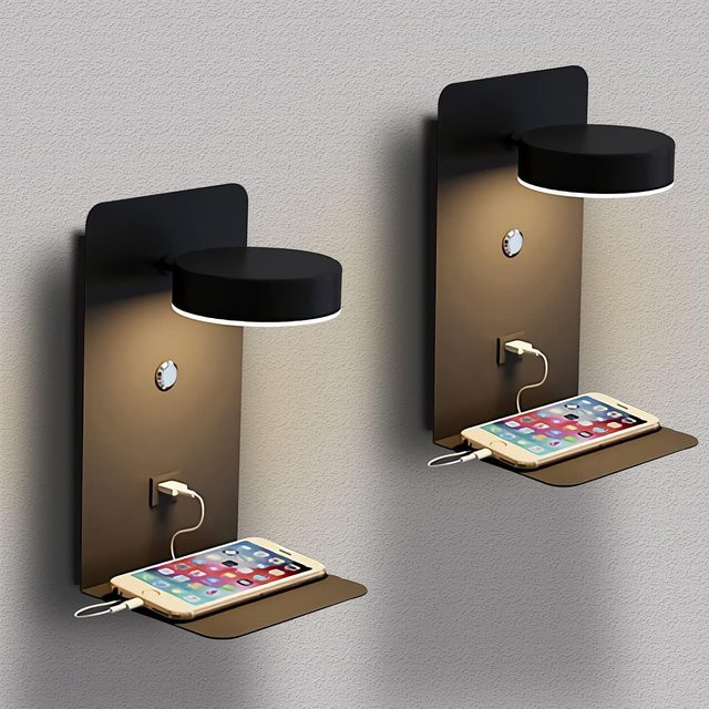 YooE Moderne LED-Wandleuchte mit Schalter und USB-Ladeanschluss in Schwarz oder Weiß für Schlafzimmer und Flur, 9 W - Bild 1