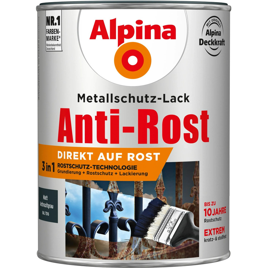 Alpina Metallschutz-Lack Anti-Rost in Anthrazitgrau matt, 2,5 l - Bild 2