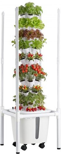 VEVOR Hydroponischer Turm mit 45 Pods und 9 Ebenen, vertikales Anbausystem in Weiß mit LED-Pflanzenlampe, App-Steuerung, 20-L-Wassertank und Rädern für Kräuter, Obst und Gemüse, B/T/H: 35,0 x 35,0 x 122,0 cm - Bild 1