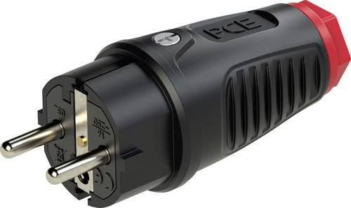 PCE Schutzkontaktstecker IP54 aus Vollgummi und Thermoplast, 16A / 250V AC, 3p (2P+E), Schwarz-Rot - Bild 1