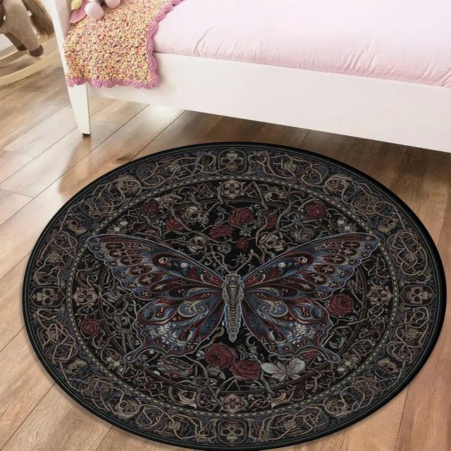 Runder Teppich On My Love Home mit Schmetterlings- und Floral-Design in Multicolour, rutschfest und waschbar, Durchmesser: 150 cm - Bild 1