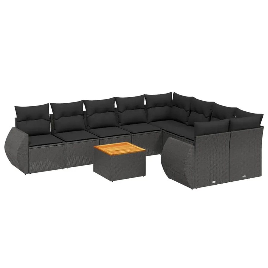 vidaXL 10-teilige Garten-Sofagarnitur aus Poly-Rattan und Akazienholz in Schwarz mit Kissen - Bild 2
