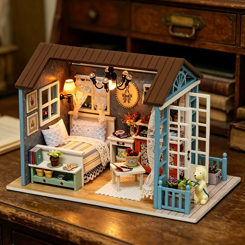 Zuuton DIY Holz Puppenhaus Bausatz, Miniatur Landhaus, mit LED Licht, 3D Puzzle - Bild 2