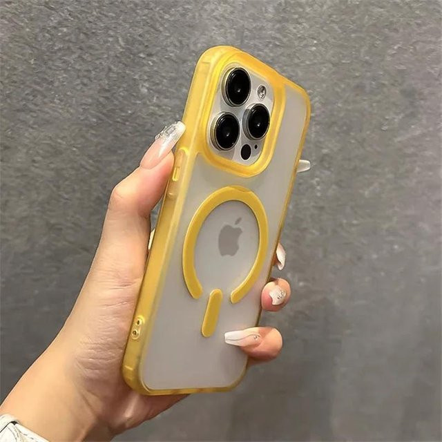 Yiran Gelbe MagSafe Kompatible Stoßfeste Schutzhülle für iPhone 11 12 13 14 15 Pro Max Plus mit Matt-Effekt und Jelly Bumper - Bild 1